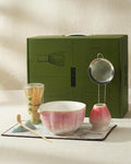 Handcrafted Matcha Kit, 7-Piece Green Tea Set, Includes Ceramic Bowl, Bamboo Whisk, Stainless Steel Sifter, Bamboo Scoop, Whisk Holder & Cotton Towel, Perfect for Tea Ceremony, Pink Big Flower