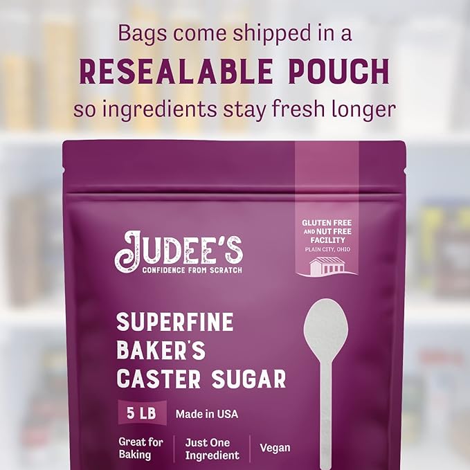 Judee's Gluten Free Superfine Caster Sugar - Ideal Caster Sugar for Baking Delicate Desserts - Gluten-Free Resealable Pouch - 80 oz, Pack of 1