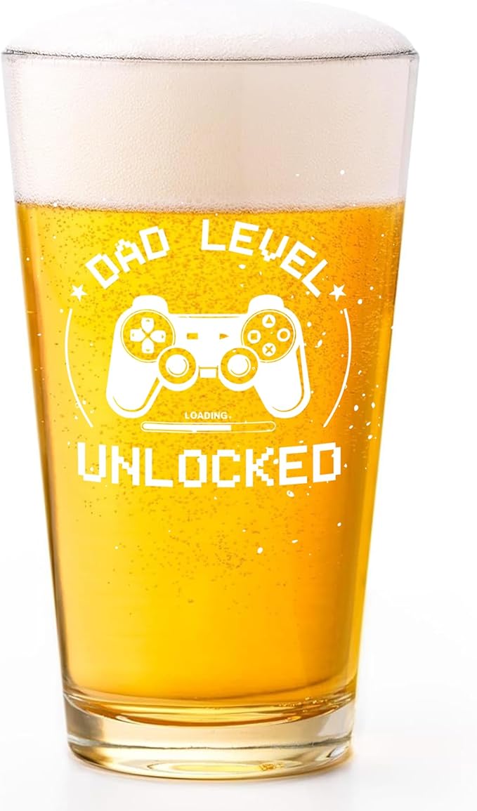 Christmas Gifts for New Dad, Daddy Birthday Gift for Father to Be, Christmas gift for New Dada Soon to Be Father Stepdad Bonusdad, Dad Level Unlocked Beer Glass
