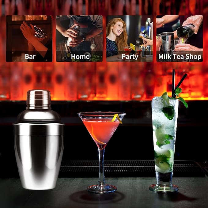 Newness Cocktail Shaker, Stainless Steel Martini Shaker, Drink Shaker Built-in Strainer, Professional Stainless Margarita Mixer, Bartender Kit Gifts, Small, Easy to Carry, Single Martini 8.4oz（250ml)