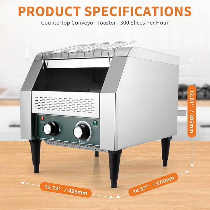 GarveeHome Commercial Conveyor Toaster, 300 Slices/H, 1800W 110v, 7 Temperature Settings, Commercial Toasters for Restaurant/Home, With Timer, for Bun Bagel Bread
