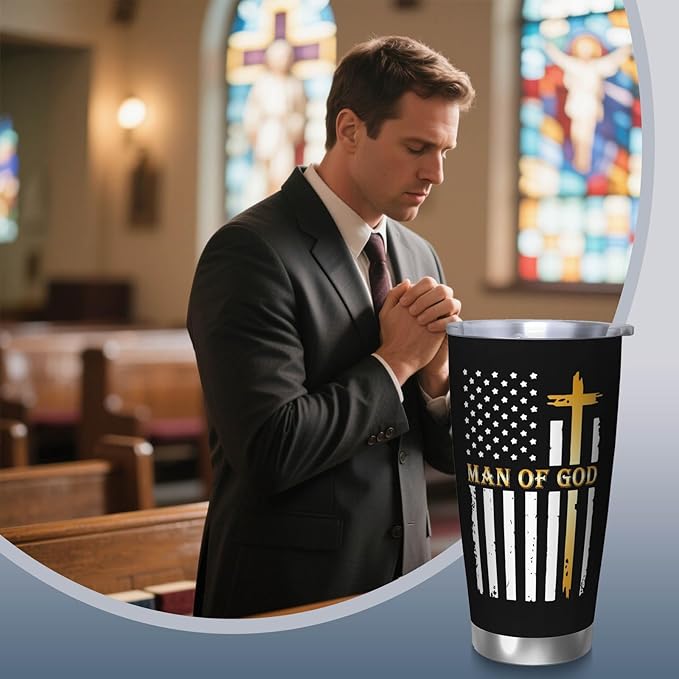 Man of God Gifts for Men, Religious Coffee Mugs, Christian Travel Mug, 20oz Coffee Tumbler, Religious Coffee Mugs