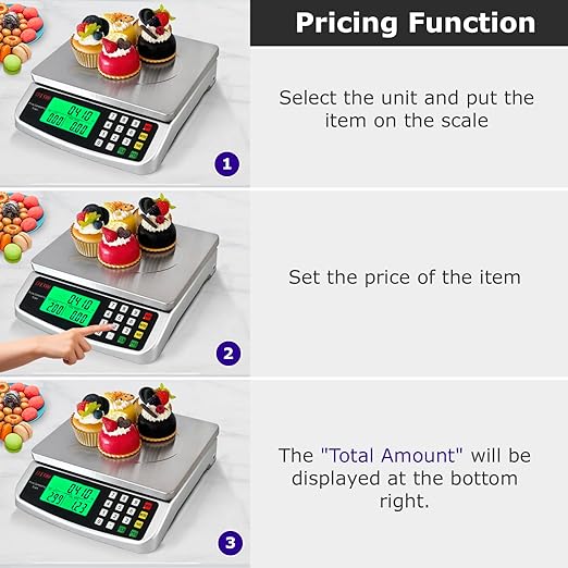 110lb/50kg Food Scale, Large Digital Kitchen Scale with Hold Mode, Tare, PCS, 0.05oz/1g Price Computing Commercial Scale 5 Units, 304 Stainless Steel for Baking, Cooking, Meat, Counting Adapter (Inc.)
