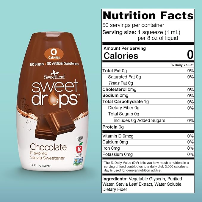 SweetLeaf Sweet Drops - Flavored Stevia Liquid Sweetener, Stevia Extract, Zero Calories, Gluten Free, Keto Friendly, Non GMO, Natural Flavors, Sugar Alternative - Chocolate, 1.7 Fl Oz (Pack of 2)