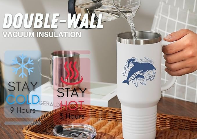 Onebttl Dolphin Gifts for Women, 40 oz Insulated Stainless Steel Wine Tumbler with Lid and Straw, Dolphin Gifts For Christmas