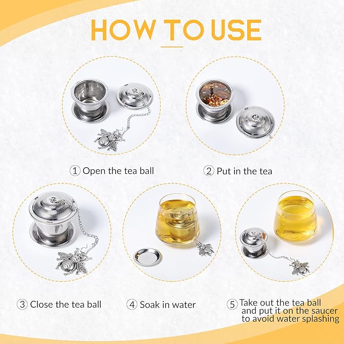 3 Sets Tea Infusers Steeper for Loose Leaf Tea Holder Stainless Steel Tea Ball Mesh Strainer Filters with Drip Trays and Pendant(Insects Style)