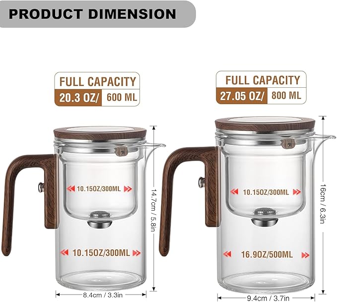 Enchanti Tea Pot- 600ml/20.3oz Magic Witchcraft Enchanted Glass Teapot with Strainer, Loose Tea Innovative Water Separation Magnetic Teapot, Borosilicate Glass Tea Infuse (20.3oz)