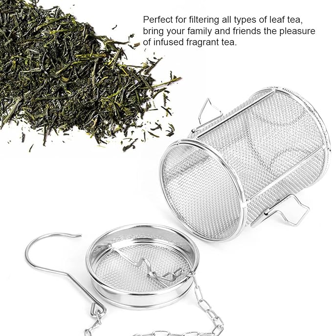 Stainless Steel Tea Ball Strainer, Wire Mesh Tea Strainer, Silver Tea Strainer for Loose Leaf Tea, Spice Filter Soup Infuser for Cooking, Tea Ball Strainer with Chain Hook for Home Kitchen(14 x 10cm)
