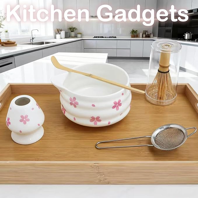 Cute Japanese Matcha Set of 5 Cherry Blossom,Matcha Whisk Set Sakura - Matcha Kit for Making Green Tea-Matcha Tools -Matcha Powder Kit-Starter Gift Set for Tea Lovers-Bowl and Whisk Holder Ceremonial