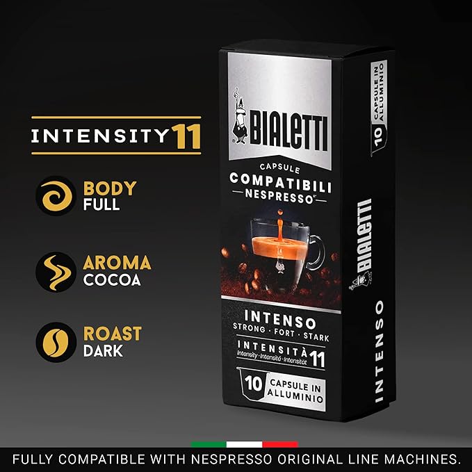Bialetti Aluminum Nespresso Compatible Capsules - 100 count INTENSO Espresso Pods compatible with Nespresso Machines