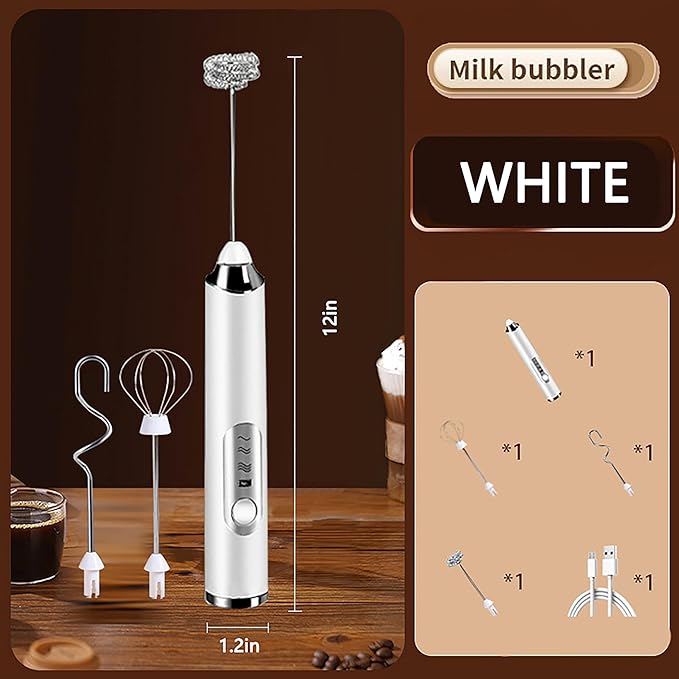 Milk Frother Handheld for Coffee,Milk Frothers,Coffee Mixer,Multi-Functional Electric Milk Foam Maker with 3 Heads 3 Speed for Lattes,Mini Hand-Held Whisk For Home Use,Milk Foam Maker(white)