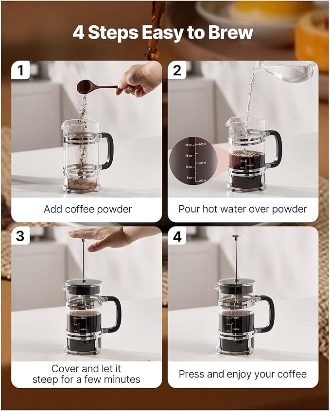 French Press Coffee Maker, 34oz Borosilicate Glass, Stainless Steel Filter
