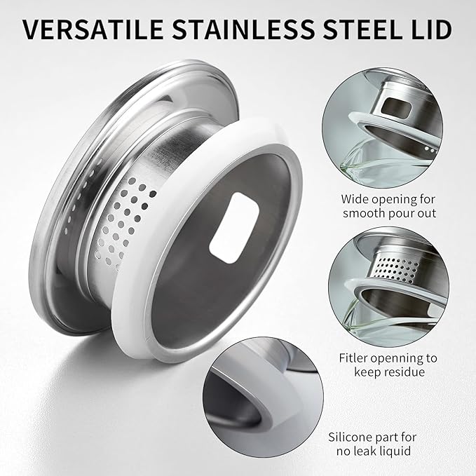 1 Gallon Glass Pitcher with Lid and Spout, Water Jug, 4000ML Carafe for Hot/Cold Water, Large Iced Tea Pitcher for Coffee, Juice and Homemade Beverage