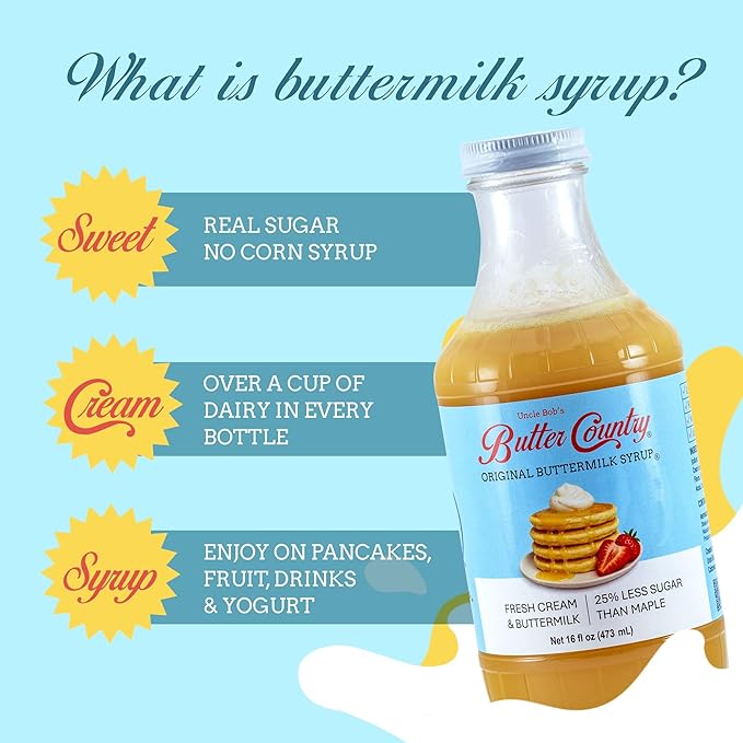 Uncle Bob's Butter Country Original Buttermilk Syrup for Pancakes and Waffles, Gluten Free, Made without Artificial Flavors, 16 fl oz Bottle/4 Pack