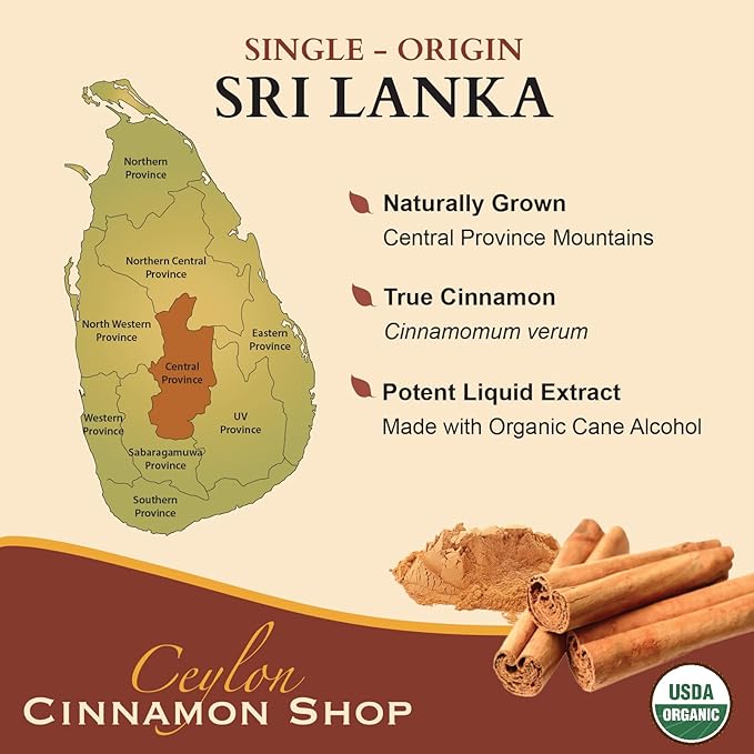 Ceylon Cinnamon Shop CinnaGold™ Organic Ceylon Cinnamon (100% Certified) Supplement, High-Potency Liquid Extract, 4 oz. – Super Antioxidant