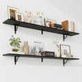RICHFOCUS Floating Shelves for Wall Decor, 55.1W x 8D Shelves Set of 2, 8 Inch Deep Rustic Wood Shelves Wall Mounted with Brackets, Long Floating Shelves for Living Room Bedroom Kitchen, Black