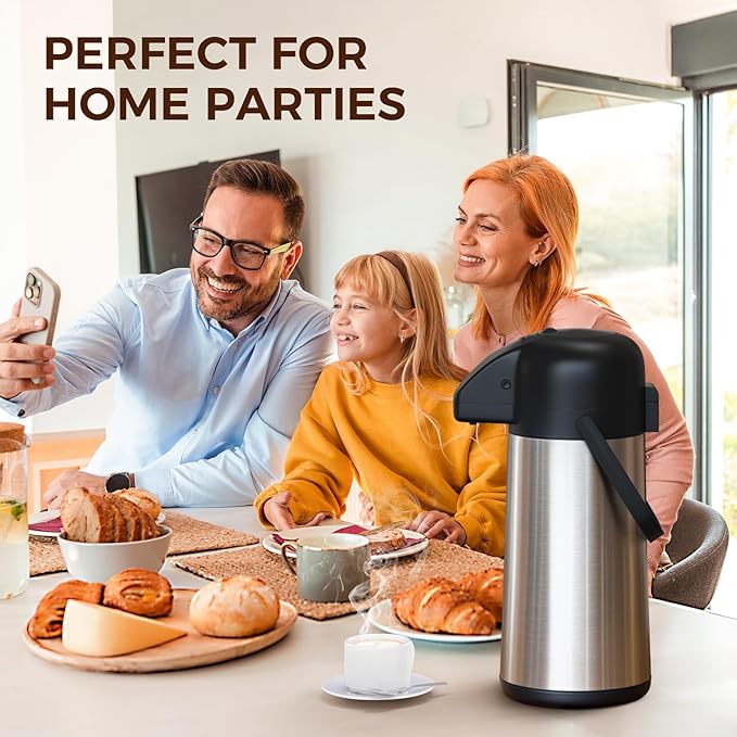 Coffee Carafe for Keeping Hot - Gezoss 85OZ / 2.5L Airpot Coffee Dispenser with Pump - Large Coffee Thermos for Hot Drinks Tea Liquid - Insulated Stainless Steel Hot Water Beverage Urn for Parties