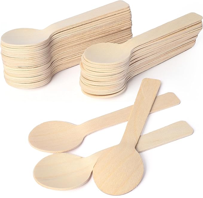 LotFancy 200 Mini Wooden Spoons, 4 Inch Length, Biodegradable Compostable Eco-friendly Birchwood Taster Spoons