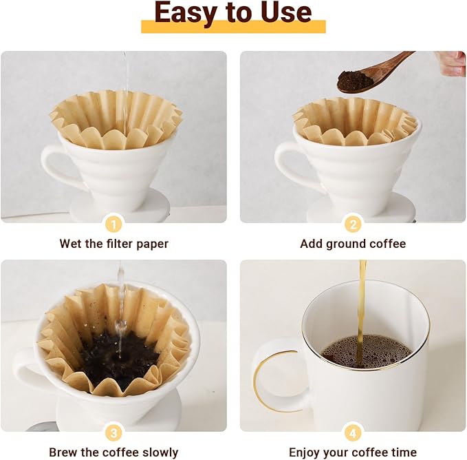 Segarty 1-4 Cup Disposable Basket Coffee Filters, 50 Count 7.2in Natural Unbleached Brown Paper-made Filter Pour Over Maker Papers, Ideal for Coffee Percolator Dripper Most Brewer Machine Home Office