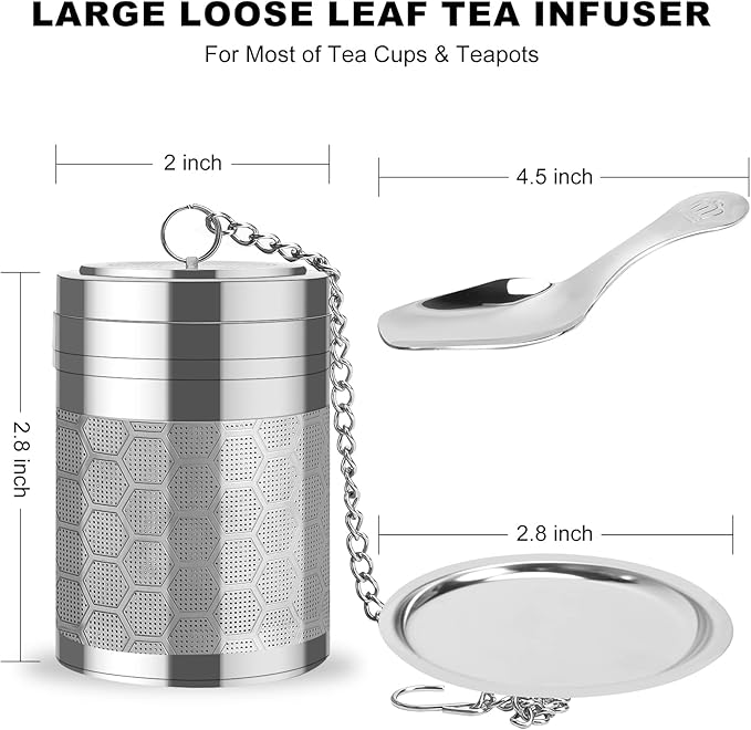 Numola Large Tea Infusers for Loose Tea, Extra Fine Mesh Large Tea Strainer for Spice Cooking, 304 Stainless Steel Tea with Extended Chain Hook for Teapot Cup