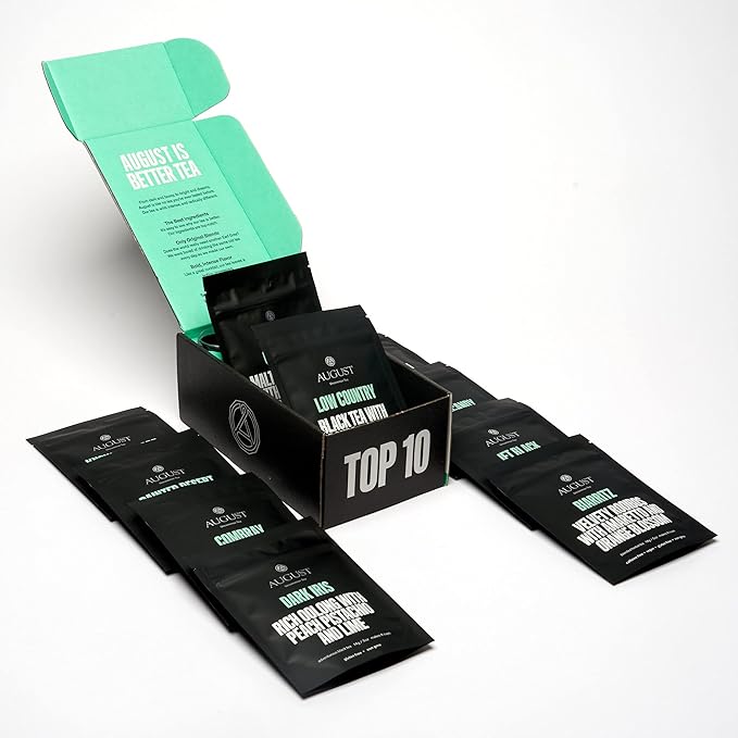 August Uncommon Loose Leaf Tea Sampler – Variety Tea Box of of 10 Trending Blends with Crystal Scoop – Green, Black or Herbal Teas in 10 Resealable Pouches (0.5oz Each, Total 5.0oz)