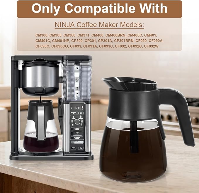 10-Cup Glass Carafe Replacement for Ninja CM401/CM400/CM300/CM371/CP301 Coffee Makers, Ninja Coffee Pot Replacement with Brew-Through Lid