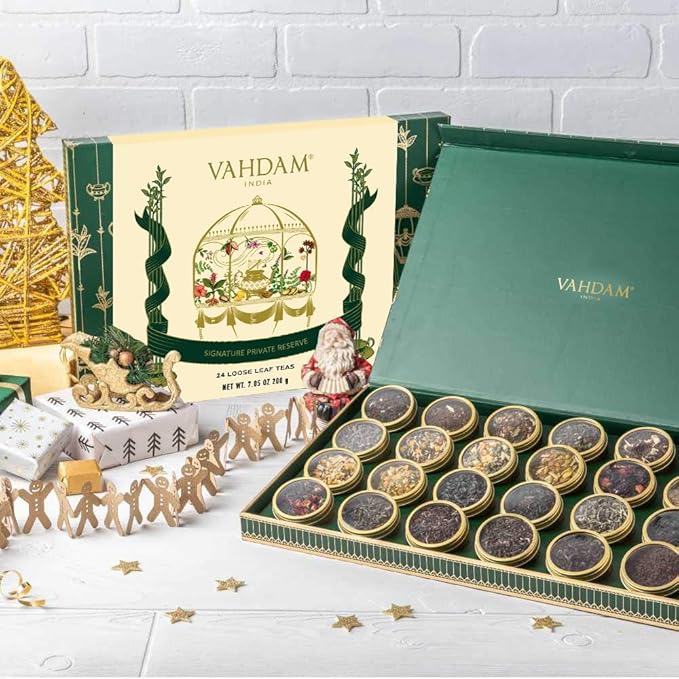 VAHDAM, Luxury Tea Gift Set | 24 Unique Loose Leaf Teas in Tin Caddies - Premium Tea Gift Box | Christmas Gifts for Women & Men