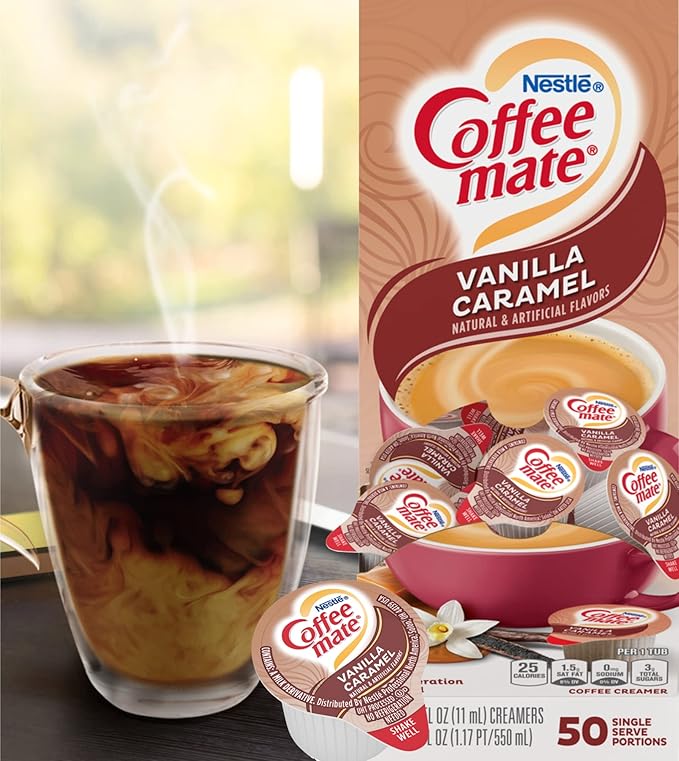 Nestle Coffee mate Liquid Coffee Creamer Singles, Vanilla Caramel, 50 Ct Box (Pack of 2)