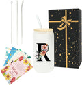 Monogrammed Glass Drinking Cup With Lid Straw Personalized Customized Post Cards Women Happy Birthday Christmas Xmas Day Holiday Gift for Female Boss Teacher Aunt Big Small Sister in Law Weding,R