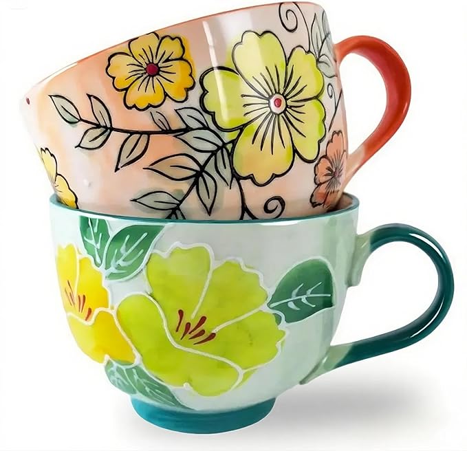 Delove Ceramic Coffee Mugs,Set of 2, 17 oz Large Porcelain Cups for Tea, Milk, Cereal, Cappuccino,Latte, Office and Home Use,Dishwasher and Microwave Safe (2 PACK-3)