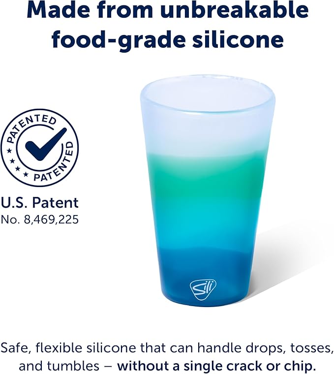 Silipint 16oz Silicone Pint Glass – Unbreakable BPA-Free Reusable Silicone Drinking Cup – Flexible Dishwasher Microwave & Freezer Safe – Stemless Glass for Water Coffee Smoothies (Mountain Air)