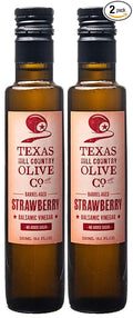 Strawberry Balsamic Vinegar - Gourmet Barrel Aged Infused Balsamic Vinegar - Great for Dressing Dipping Glazing - No Artificial Flavors or Added Sugar - Made in Texas (8.5 oz, 2 Pack)