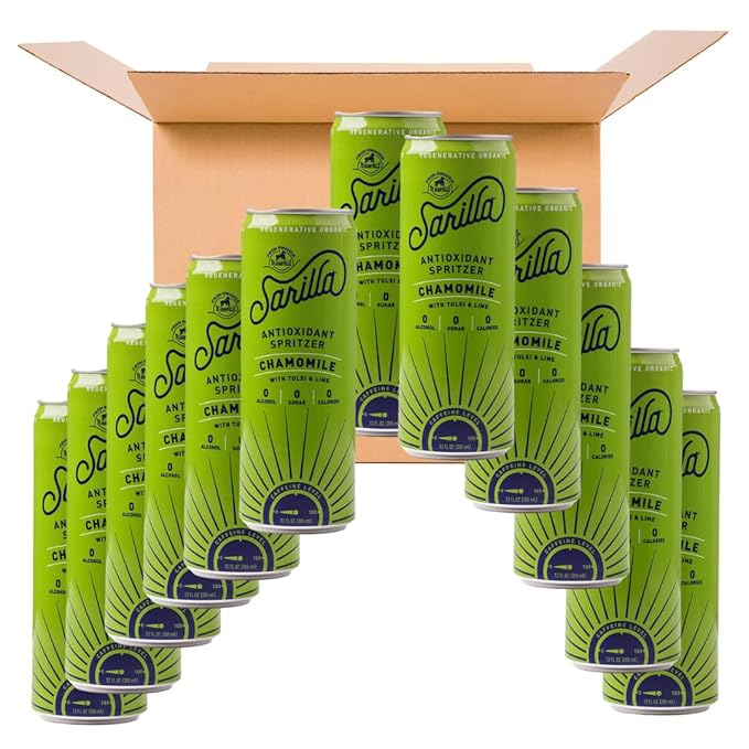 Sarilla Nonalcoholic Herbal Spritzer Chamomile Lime with Adaptogens, Unsweetened, 12-Pack