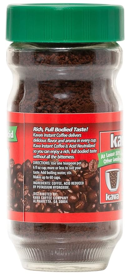 Kava Decaf Acid Reduced Instant Coffee, 4 Ounce Jar (Pack of 3)