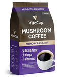 VitaCup Focus Mushroom Coffee Grounds, with Lions Mane, Chaga, B Vitamins, D3, Boost Focus, Immunity, Memory & Clarity, Medium Dark Roast, Bold & Smooth 100% Arabica Specialty, 10 Oz