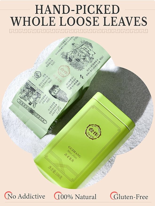 CO-OP 1950 GUZHANG Maojian Green Tea Loose Leaf, 100g, High Mountain Handpicked Chinese Green Tea with Bright Liquor, Lasting Aroma & Naturally Sweet, No Additives, 20 DIY Empty Teabags, Tin