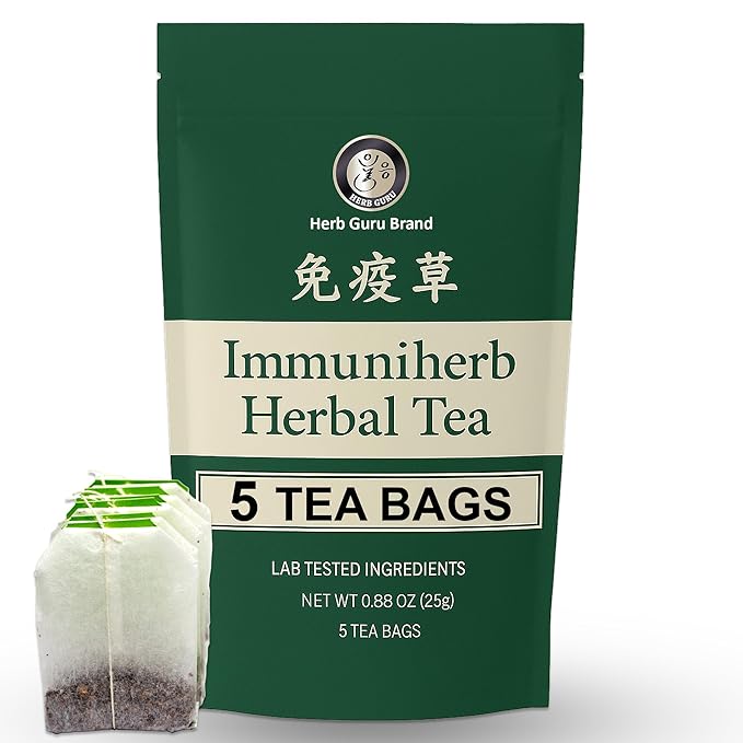 Herb Guru Immuniherb Herbal Tea Bags – Herbal Teas Blend For Respiratory Comfort With Ginger, Licorice Root, Mint, & Chrysanthemum, 0.88 Ounces