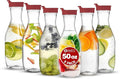 PARTY BARGAINS 50 oz. Plastic Carafe with Lids - Clear, 6 Count, Red Flip Tab Lid Premium Quality & Heavy Duty Plastic Pitcher for Iced Tea, Powdered Juice, Cold Brew, Mimosa Bar Red Cap