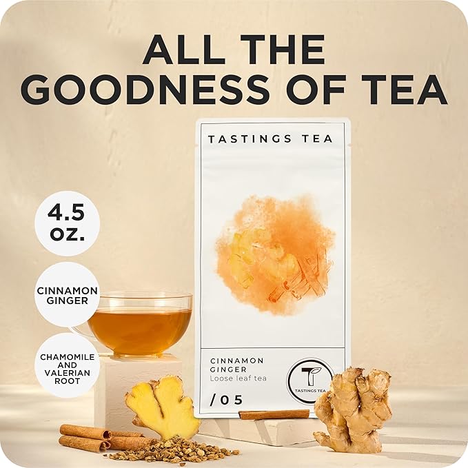 Tastings Tea Cinnamon Ginger Loose Leaf, 8 oz | Winter Warming Herbal Spice Blend for a Seasonal Brew | Natural Antioxidants for Wellness | Small Batch & Sustainably Sourced | Resealable Pouch