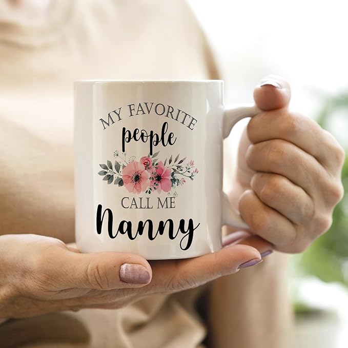 QASHWEY Nanny Coffee Mug, Nanny Gifts for Grandma, NannyGifts from Grandkids, Grandma Coffee Mug, Mothers Day Mug Tea Cup Gifts for Nanny, My Favorite People Call Me NannyCoffee Cups Ceramic 11oz