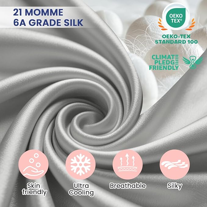 Ravmix Silk Pillow Cases with Zipper, 21momme Mulberry Silk Pillowcase for Hair Skin Health, Soft Smooth Breathable Cool Pillow Cover for Beauty Sleep with Gift Box(Standard 20"x26", Apricot Gray) 1PC