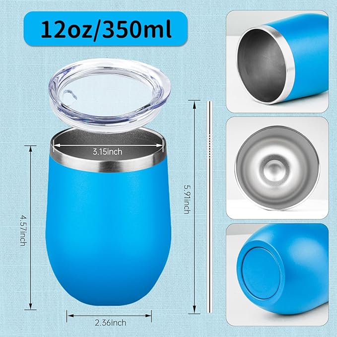 12oz/4 Pack Stainless Steel Wine Tumbler with Lids, Double WallVacuum Stainless Steel Travel Tumbler,Insulated Wine GlassesTravel Tumbler for Cold & Hot Drinks,Cup for Champaign Coffee（Blue + Purple）
