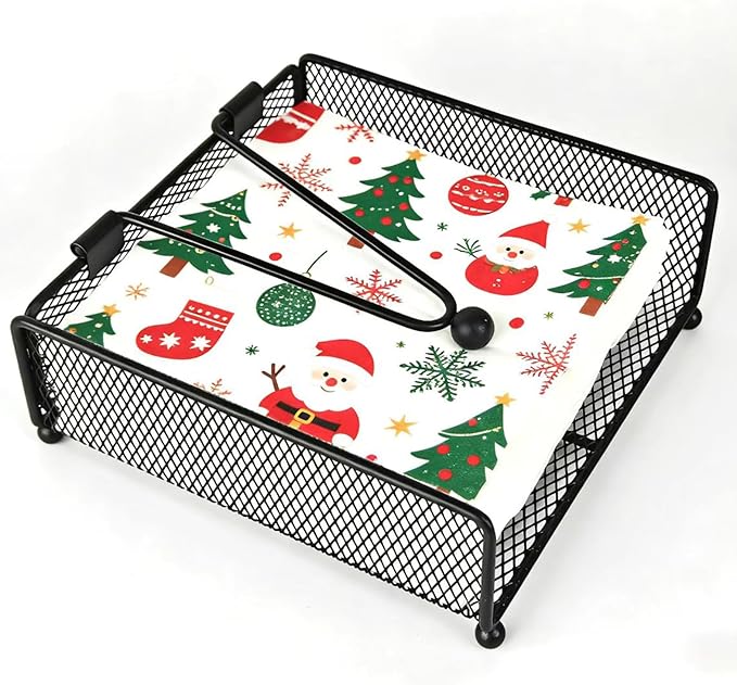 Christmas napkin holders, Flat Napkin Dispenser with Weighted Arm, Metal Napkin Holder for Home Party & Outdoor use.