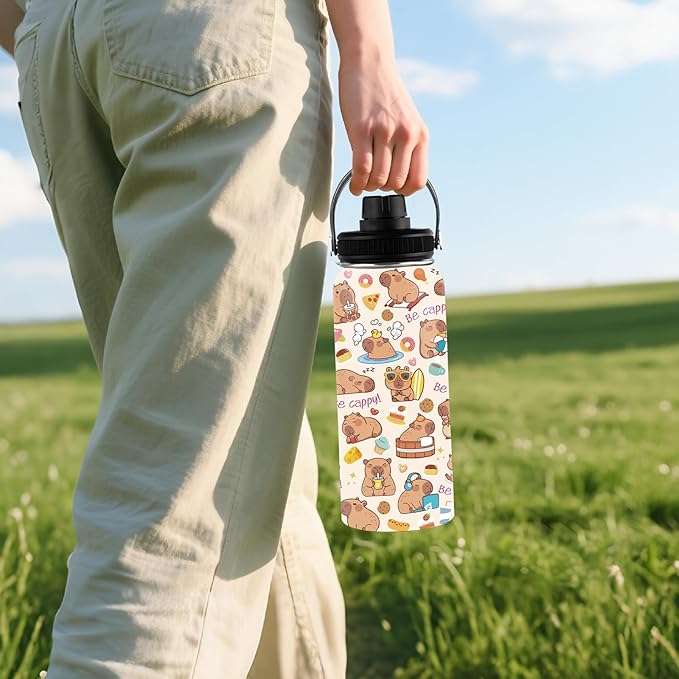 Capybara Gifts, 32 oz Insulated Water Bottle, Stainless Steel Water Bottles, Sports Travel Bottles, Cute Capybara Cups Gifts for Girls Women Capybara Lovers (1pcs)