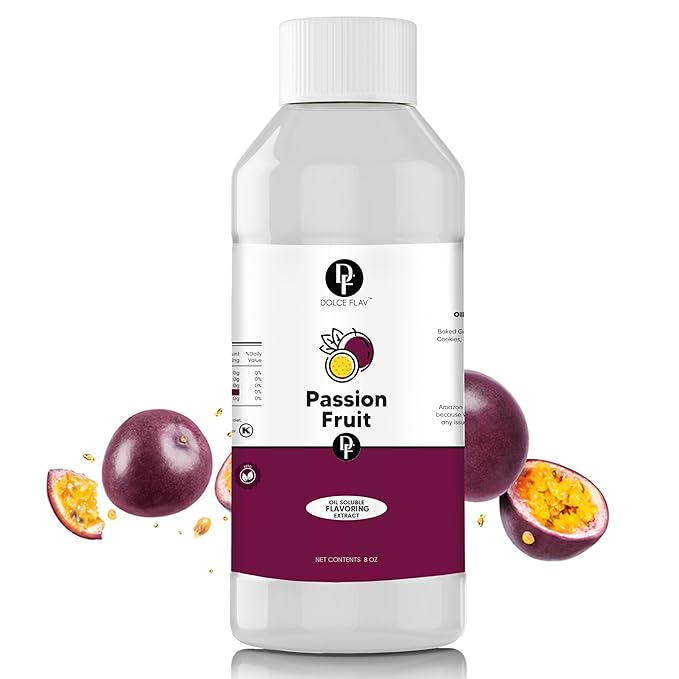 Dolce Flav Passion Fruit Extract (Oil-Soluble) 8 oz – Kosher, Sugar-Free, Concentrated Juicy Passion Fruit Flavoring for Baking, Smoothies & Desserts, Includes Measured Dropper