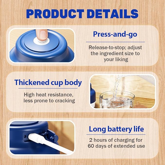 2026 Upgrade Electric Garlic Chopper, Mini Portable USB Charging Food Processor & Vegetable Chopper, Veggie Grinder for Garlic, Onion, Nuts, Herbs (Blue, 250ml)