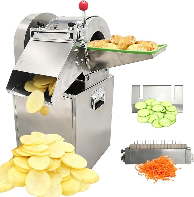 110V Commercial Vegetable Slicer, Adjustable Thickness 0.04-0.30’’, Electric Vegetable Chopper with Output 441-772 Lbs/h, Potatoes Onions Shredder, Stainless Steel