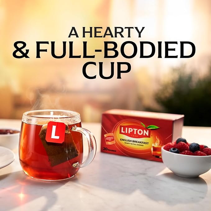 Lipton English Breakfast Black Tea Bags, Caffeinated Classic Tea, Rich, Aromatic Flavor, 20 Total Bags