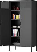 71 inches Black Metal Storage Cabinet with Doors and Shelves, 5 Tier Pantry Cabinet, Metal Cabinet for Home, Office, Dining, Laundry, Living, Bathroom and Utility Use