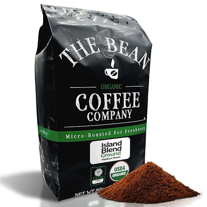 The Bean Organic Coffee Company Island Blend, Medium Roast, Ground Coffee, 5-Pound Bag, Café molido tostado orgánico